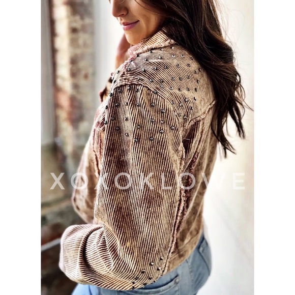 POL Golden Tan Vintage Washed Studded Corduroy Jacket Relaxed Fit - Picture 4 of 16